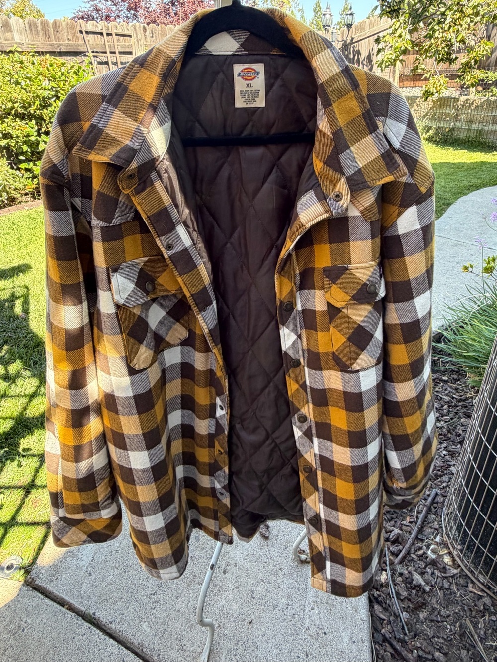 Dickies Quilted Plaid Shirt Jacket in Brown, Mustard & White